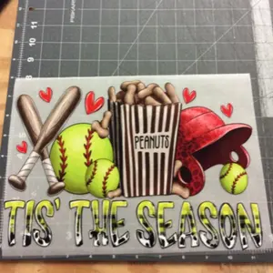 1 - DTF Print - Softball Sports Mom Tis The Season GameDay Snacks Popcorn Ready to Press DTF Heat Transfer Sheet For Shirts