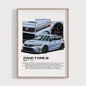 Honda Civic Type R Poster Gift for JDM Fans & Collectors Performance Car Wall Art and Garage Decor - No Frame