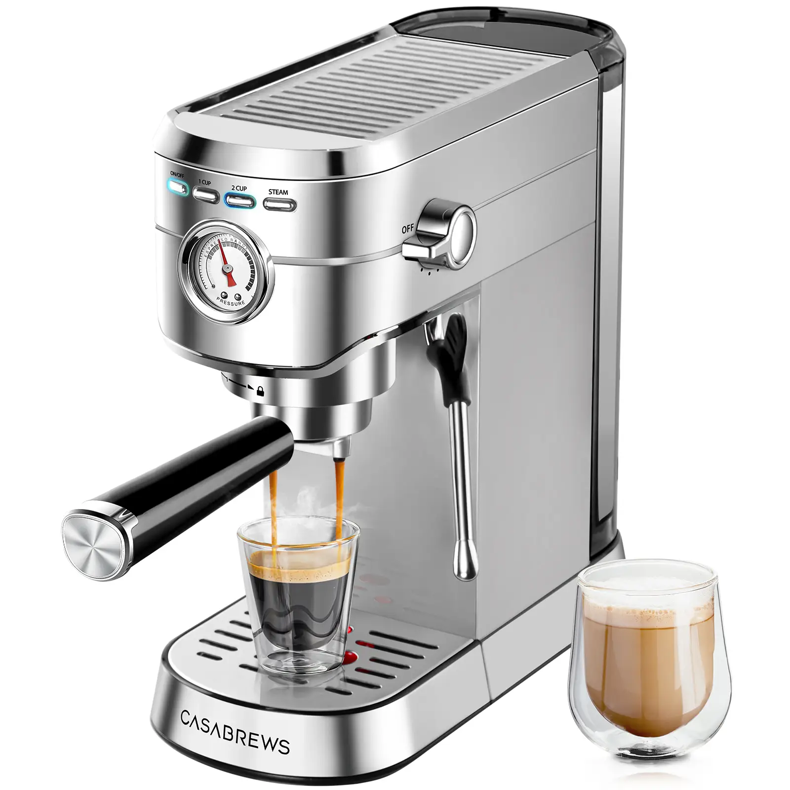 CASABREWS CM5418BC Espresso Machine with Milk Frother and Pressure Display 20 Bar Pressure, Compact Espressomachines, extract ground coffee perfectly