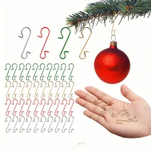 100pcs Christmas Ornament Hooks Ornament Hangers Christmas Metal Wire Silvery Golden Hooks Red Green Hooks for Christmas Tree Decoration Easter Gi