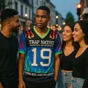 Trap Native Legacy Trap Storm Jersey Blue & Green Flames Electric Blue Green Flames Bold Black Base Lightweight Breathable Statement Piece