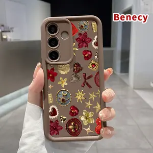 Treasure Ornament Array Pattern TPU Phone Case Compatible with Samsung Galaxy S26 Ultra S24 S23 Plus S25 S22+ Shockproof Full Camera Protection Durable Slim Silicone Cover Smartphone Casing