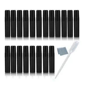 Elfenstall- Cool Black 25pcs 5ml 1/6OZ Atomizer Empty Matte Plastic Fine Mist Spray bottle Refillable Fragrance Perfume Scent Sample Bottle for Travel Party Makeup Tool
