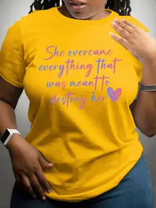 【Plus Size】 Letter Print Round Neck Tee, Fashion Casual Crew Neck Short Sleeve T-shirt for Daily Outdoor Wear, Women Plus Clothing for All Seasons, Top, Casual Style Tee