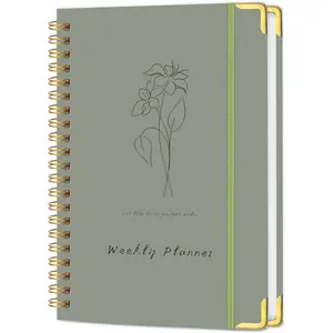 Undated Weekly Planner Hardcover with Metal Corner Notebook, A5  Planner, Habit  Journal with adhesive binding, 5.7 x 8.0 inches-Green