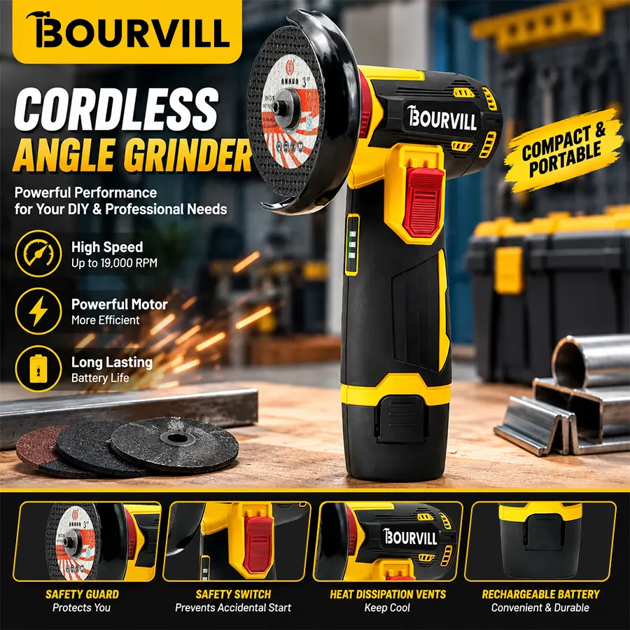 【T-M】Cordless Mini Brushless Angle Grinder Kit, 1 Set Multi-purpose Rechargeable Grinding Tool With 2×Lithium Batteries, , Polishing Grinding Machine for Cutting, Diamond Cordless Power Tools, Tools and Gadgets Portable