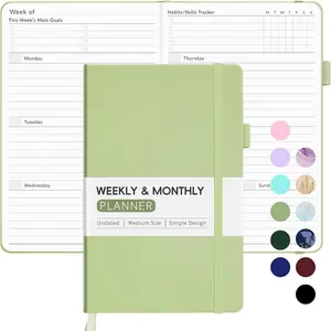 Undated Weekly Planner for 2025,  Simplified Weekly & Monthly Calendar Planner, Cute Daily Organizer Notebook, Agenda Journal to Track Goals & Tasks, Start Anytime, A5 Size, Olive Green