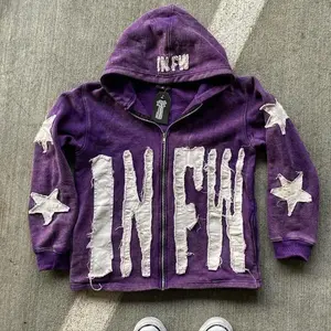 European & American Foreign Trade Cross-Border Sweatshirt Purple Long-Sleeved Pullover Hoodie with Letter Star Pattern Loose Vintage Fit