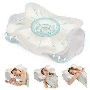 Ergonomic Contoured Memory Foam Pillow, Cervical Support Pillow with Dual Height Design & Arm Grooves, Breathable Removable Cover, Suitable for Side, Back & Stomach Sleepers, Queen Size