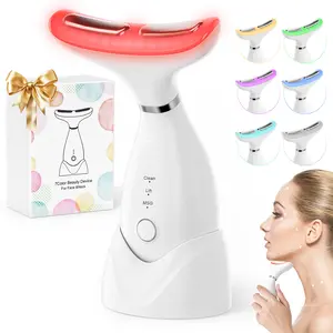 Upgraded facial red light therapy, seven-color  and face , face lift and contouring, home beauty neck massager electric cervical Beige Care All-round Women's Lifting