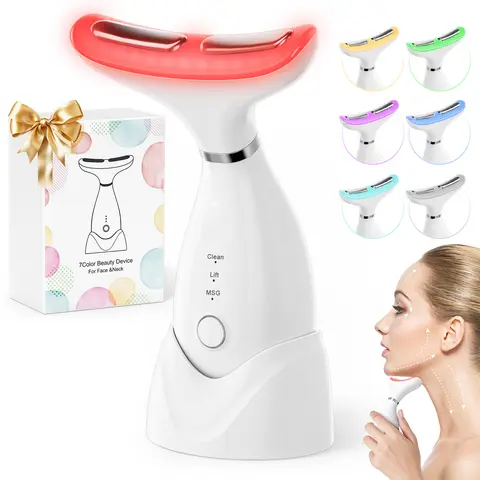 7-Color LED Red Light Facial Beauty Massager, Vibrating Skin Care Device with Rechargeable Wireless Design, Portable Beauty Tool for Face & Neck, Skin Smoothing & Firming Care, Facial Contouring Massage, Personal Care Gadget for Home & Travel
