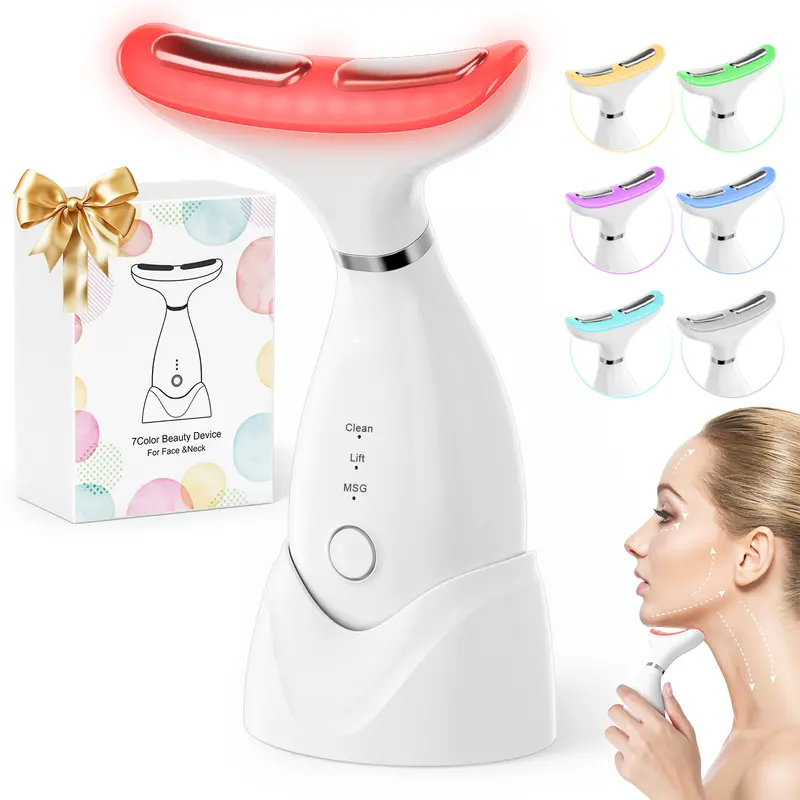 7-Color LED Red Light Facial Beauty Massager, Vibrating Skin Care Device with Rechargeable Wireless Design, Portable Beauty Tool for Face & Neck, Skin Smoothing & Firming Care, Facial Contouring Massage, Personal Care Gadget for Home & Travel