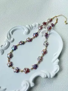 Baroque Star Pearl Necklace Romantic Purple - 18K Gold-Plated Brass Beads & High-Quality Clasp - 16 Inches + 2-Inch Extension Chain