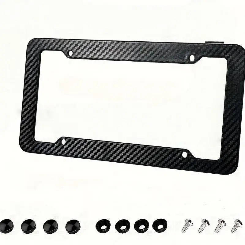 Durable Abs Plastic License Plate Frame, Carbon Fiber Design, Automotive Car Accessories, Fits Us and Canada Plates, Includes Screws and Nuts, 1 Piece