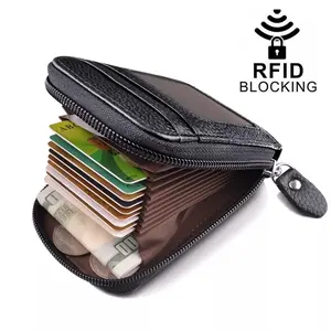 Mens RFID Blocking Leather Wallet Credit Card ID Holder Zipper Purse Waterproof