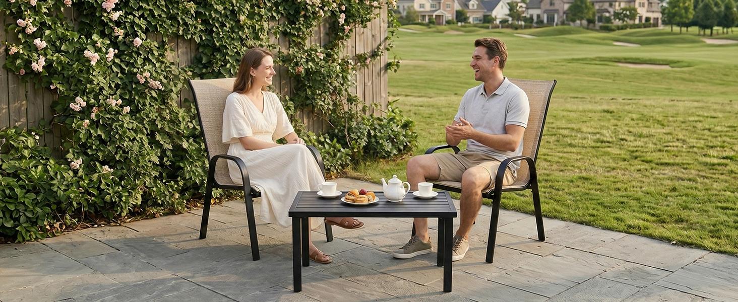 SOLVYA Set of 2/4/6 Stackable Patio Chairs, Bistro Chairs Set, All Weather Metal Outdoor Patio Chairs, Rocker Chairs for Backyard, Poolside, Garden, Balcony（Brown/Grey）