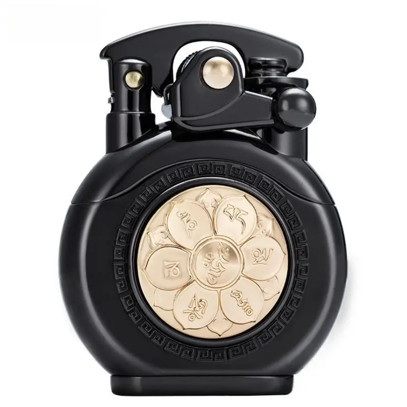 Vintage Liquid Lighter Accessory - Adult Rocker Switch Flint Fidget Stress Relief Refillable Metal Collectible, 6 True Words Rotatable Lucky Wheel, Gold & Black Gold Finish, Premium Gift Box, Holiday Gift for Men (Fuel Not Included, Daily Home Use)