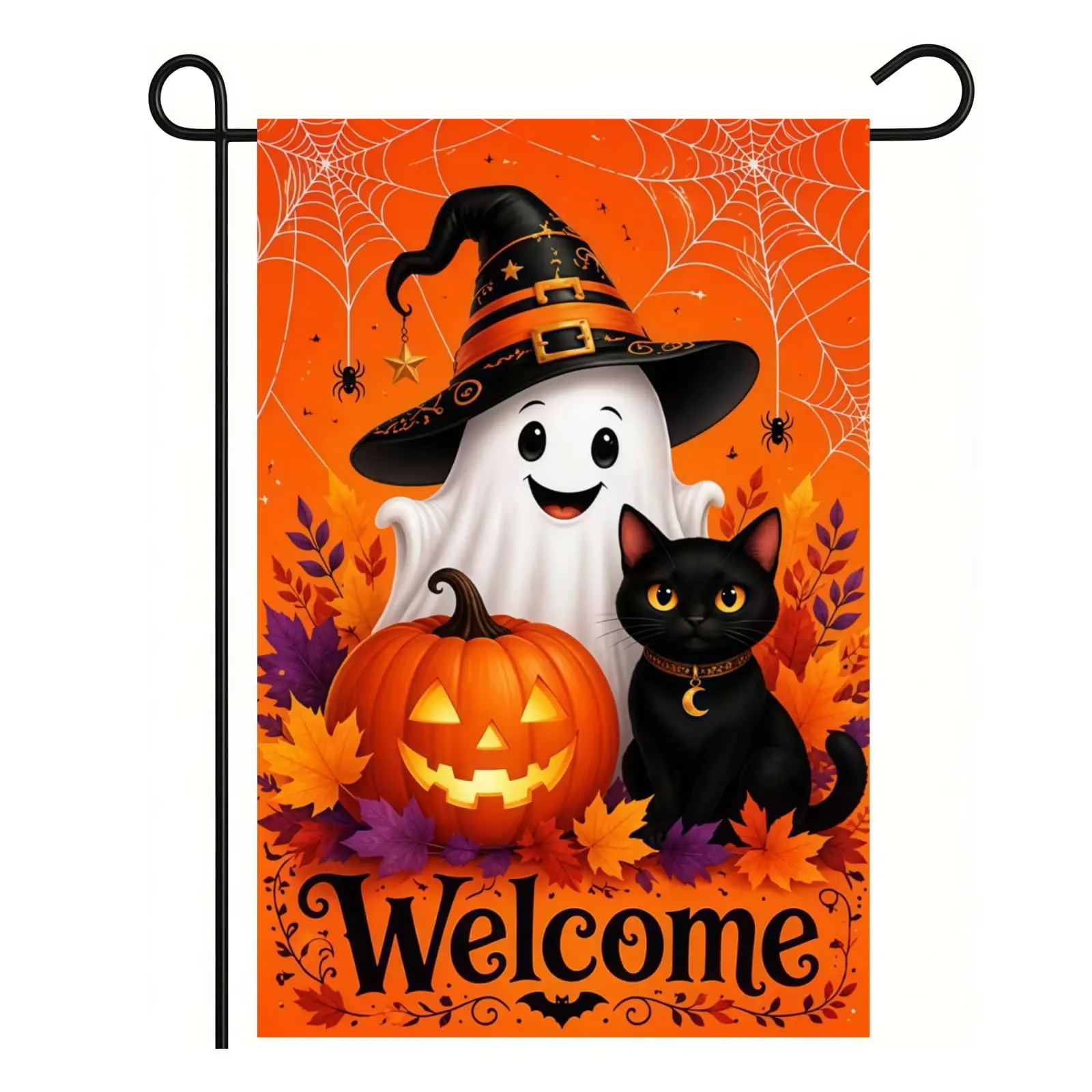 Halloween Garden Flags 12x18 Double Sided, Ghost Cat Pumpkin Yard Flags | Small Outdoor Decor Flag for Farmhouse Porch Lawn Home Decor