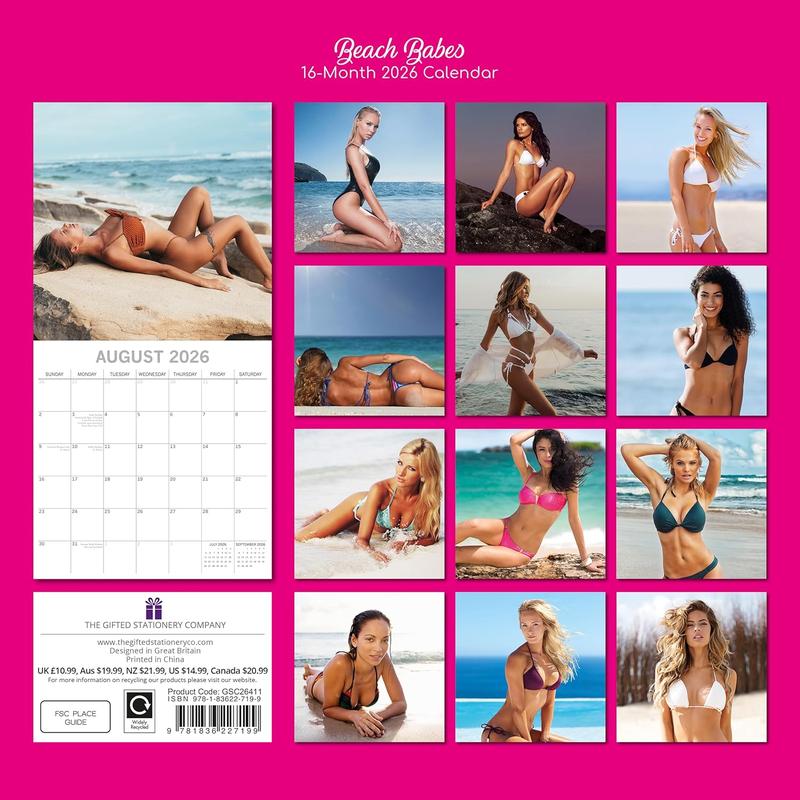 2026 Square Wall Calendar - Beach Babes 12 x 12 Inch Monthly View, 16-Month, Unveiled me, Includes 180 Reminder Stickers