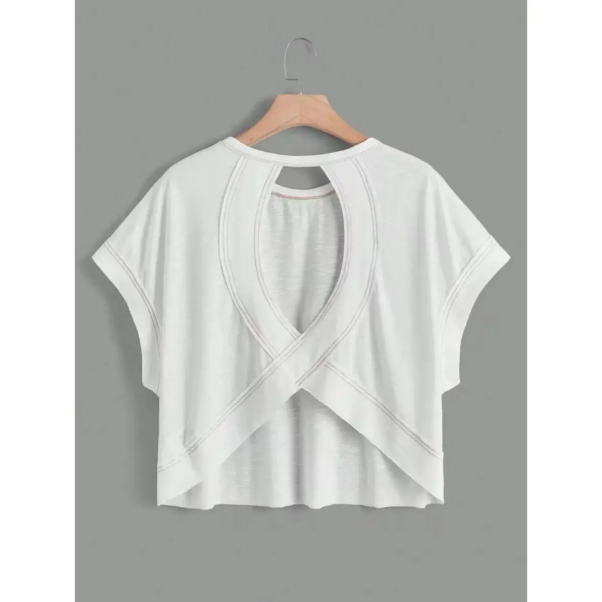 Cut Out Back Batwing Sleeve Tee