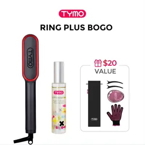 TYMO RING PLUS- BOGO Set, Ionic Hair Straightener Comb with Heat Protectant Spray, Titanium Coating, 9 Temp Settings & LED Display, 20s Fast Heating & Dual Voltage, Professional Styling Tools for All Hair Types heated  brush straightener