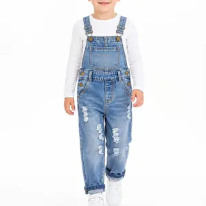 Kids Denim Overalls Stone Washed Ripped Pocket Design 12M-5T Boys Girls Daily Casual Wear
