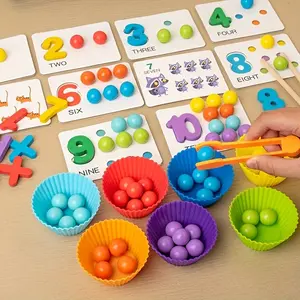 Preschool Number Cognitive Toy, Bead Matching Montessori Arithmetic, Silicone Digital Learning with Chopsticks Spoons Soft Airflow for Kindergarten Classroom Birthday Gift,Party Gifts