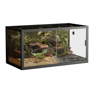 120 gal Reptile Terrarium 4x2x2 ft, Bearded Dragon Tank Snake Enclosure with Sliding Glass Doors, Heavy Duty Screen Ventilation Top for Bearded Dragons, Ball Python, Geckos, Lizards Black