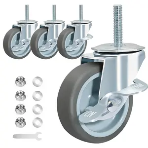 Heavy Duty Threaded Stem Casters Set of 4, 3 Inch Caster Wheels with , Swivel Wheels for Furniture, Replacement Casters for Workbench, Cart, Cabinet and Equipment (Diameter 3/8", Length 1-1/2")