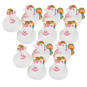 2" White Unicorn Rubber Ducks with Rainbow Mane & Tail - 12 Pc.