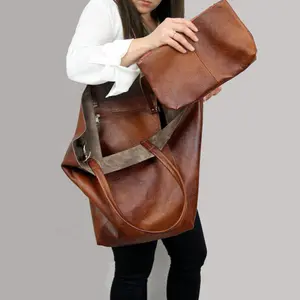 TSA-Friendly Vintage Leather Handbag, Large Capacity Retro Travel Purse with Inner Bag Organizer for Women, Weekend Overnight Tote