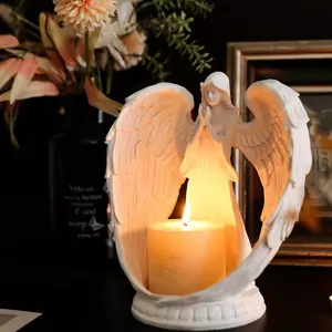 Angel Wings Design Candle Holder - Resin Material, Cloud White, Elegant Home Decoration, Trending TikTok Gift, Ideal for Living Room & Bedroom, Halloween & Holiday Table Décor