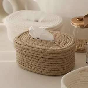 Rope Woven Tissue Box/Storage Basket/Home Living Room Dining Table/Car Tissue Box, Suitable for Hotels and Commercial Use, Stretchable Multi-Functional Paper Tissue Holder