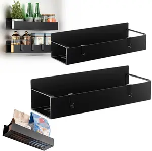 Punch Free Magnetic Storage Rack Organize Space-Saving Kitchen Organizer, Magnetic Storage Rack for Refrigerator, Metal Magnetic Spice Storage Rack Organizer with Hooks