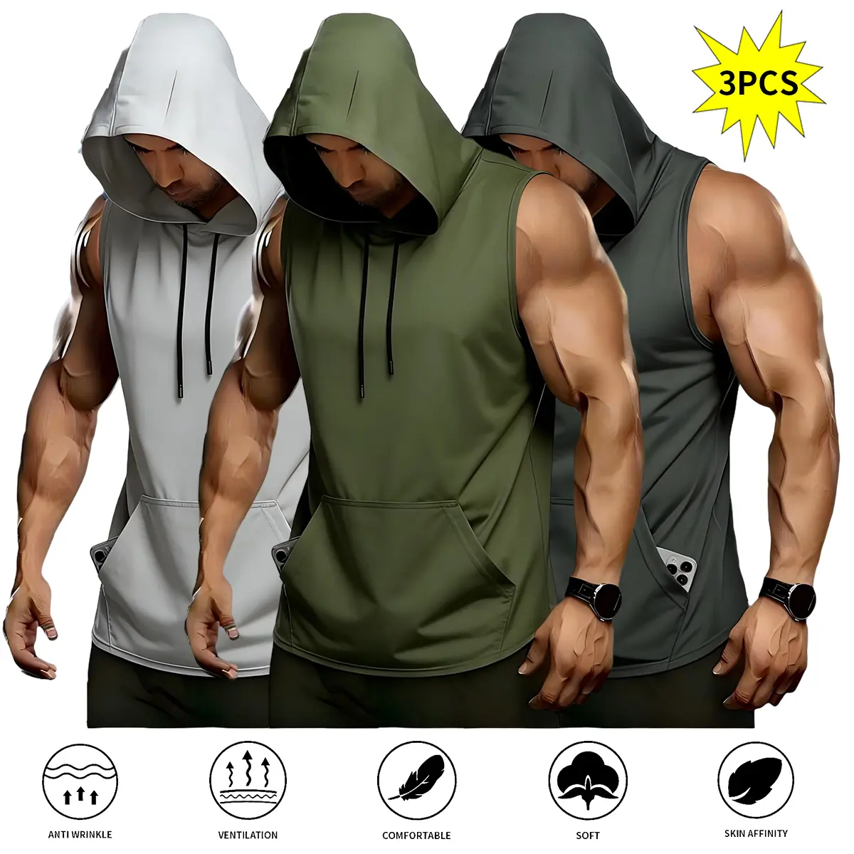 Military Green + Light Gray + Dark Gray