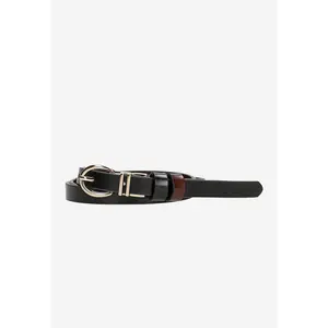 Wojas Women's Thin Black and Burgundy Leather Belt | 9313555