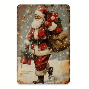 Vintage Santa Claus Metal Tin Sign - Festive Wall Art with Snowy Holiday Scene, Perfect for Home, Restaurant, Bar, Cafe, or Garage Decor, 8x12 Inch, Durable Iron Material, Best for Christmas, Perfect for Room Decor