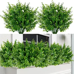 20 Bundles Artificial Plants Outdoor Fake Boxwood Shrubs Grass for Pot Garden Verandah Decor for Window Garden Office Patio Backyard Planter Pathway Front Porch (Green)