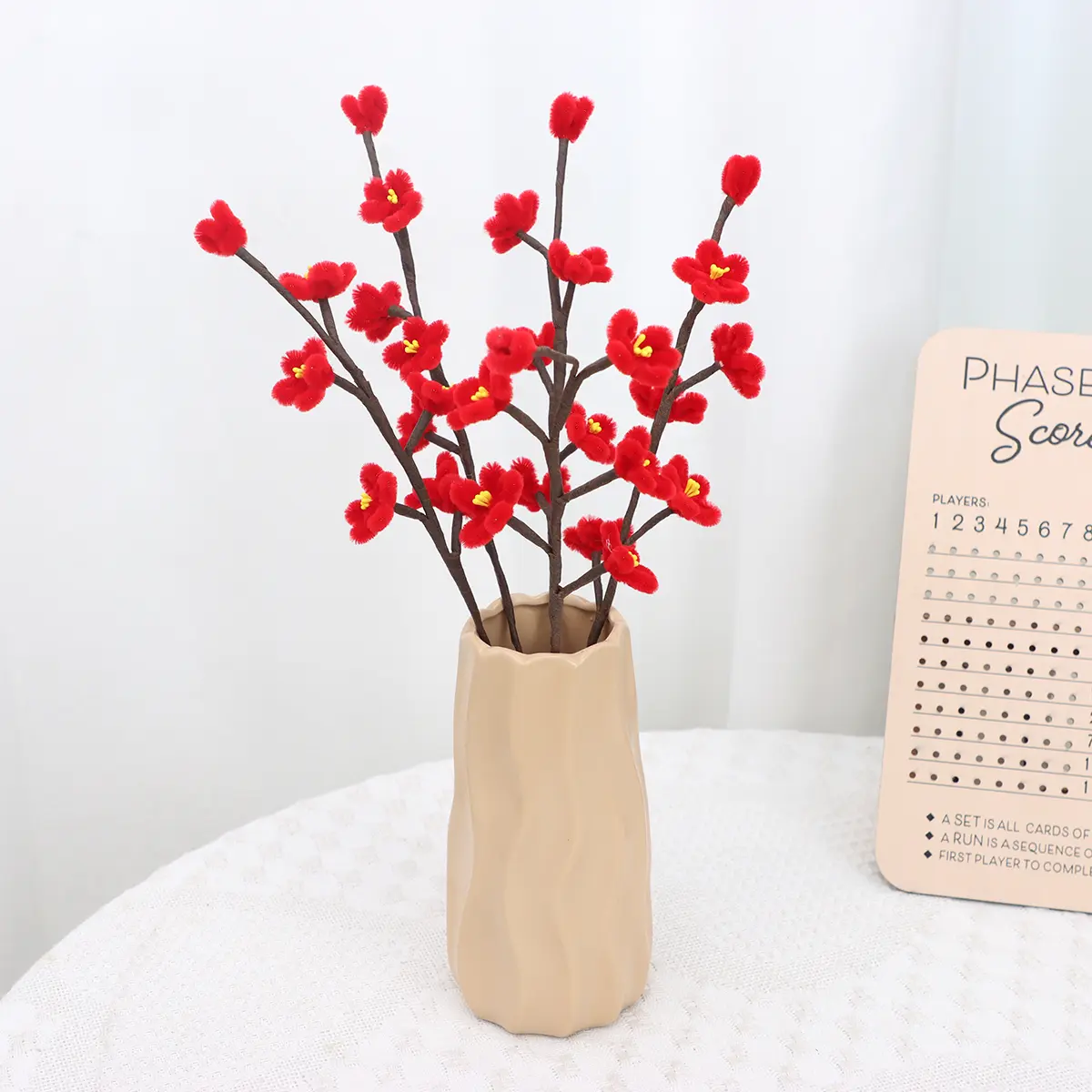 12-Piece Realistic Pipe Cleaner Plum Blossom Decorative Flowers - Twistable Chenille Stem, Casual Elegant Decorative Accent, Low-Maintenance Home/Office Desk Decor for Evening/Wedding Auspicious Displays (Vase Not Included), Floral Decor, Daily