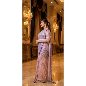 Heavy Sequin Pre-Draped Saree - Custom-Stitched Party Wear on Georgette