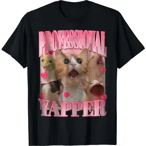 Crewneck Graphic T-shirts - Professional Yapper Cat Funny Oddly Specific Dank Meme T-Shirt - 100% Cotton Men & Women Loose sports T-shirt