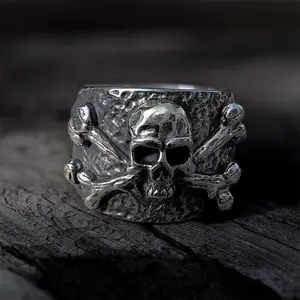GTHIC Crossbones Pirate Stainless Steel Skull Ring For Men Gothic Jewelry Punk Accessories Gift