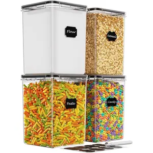 5.4L/183oz Large Food Storage Containers with Lids Airtight, 4 Pack Flour Sugar Storage Containers, Plastic Canisters Sets for Flour, Sugar, Rice, Baking Supplies, with Labels & Maker Kitchen Utensils