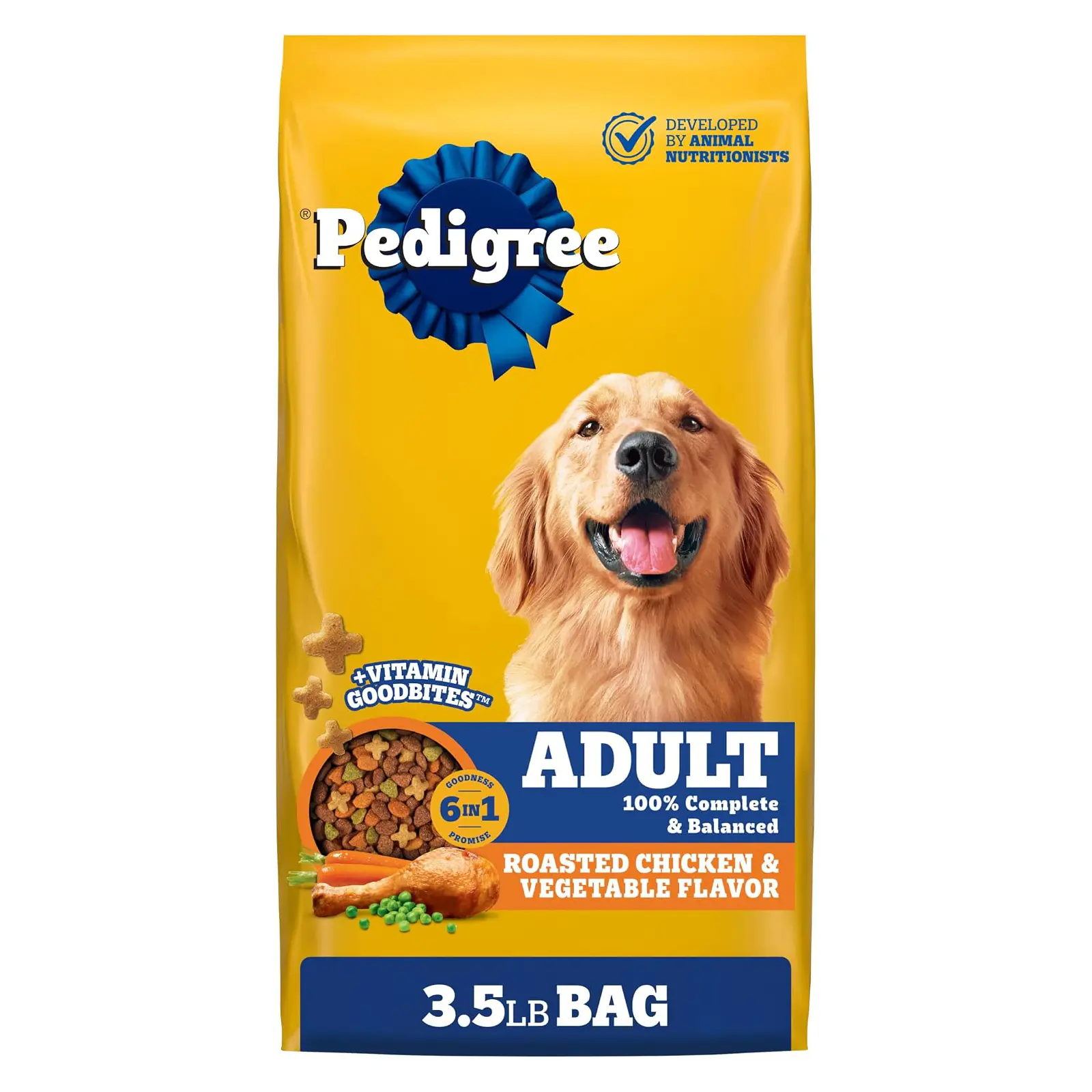 Pedigree Complete Nutrition Dry Dog Food, Chicken & Vegetable, 3.5 lb Nutrient boost, prebiotic fibers, 36 vitamins & minerals, Omega 6 & Zinc, natural flavors, supports skin & coat