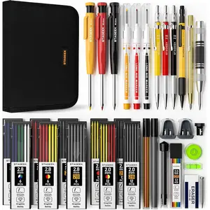 STAGEEK 34 Pack Carpenter Pencil Set with Sharpener, Mechanical Carpenter Pencils with Deep Hole Long-Nib Marker Pens, Carbide Scribe Tool & Construction Pencils for Architect Woodworking with Case