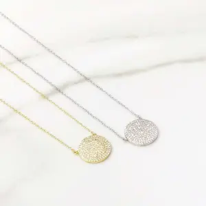 Pave disc necklace