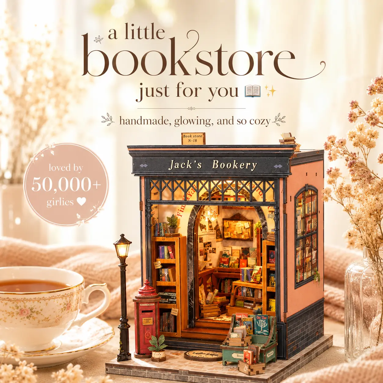 Jack's Bookery DIY Miniature Book Nook Kit with LED Light, Cozy Bookstore Craft Gift for Adults & Teens Jack's Bookery DIY Miniature Book Nook Kit with LED Light, Cozy Bookstore Craft Gift for Adults & Teens
