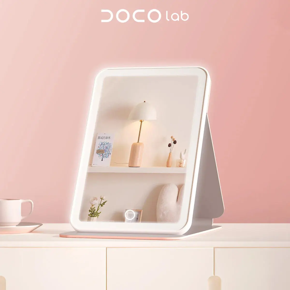 9-Inch Rechargeable Folding Portable Makeup Mirror with Light, 3-Color Dimming & Glass Surface for Home Supplies Decor