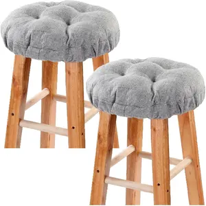 Set of 2 Round Bar Stool Seat Covers, Soft Nonslip Washable Pad with Elastic Band, 12 Inch, Grey
