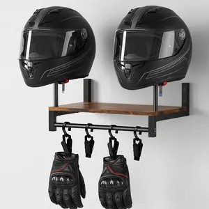 Helmet Rack Wall Mount Wooden Retro Storage Organizer for Bike Motorcycle Helmets Display Stand Accessories